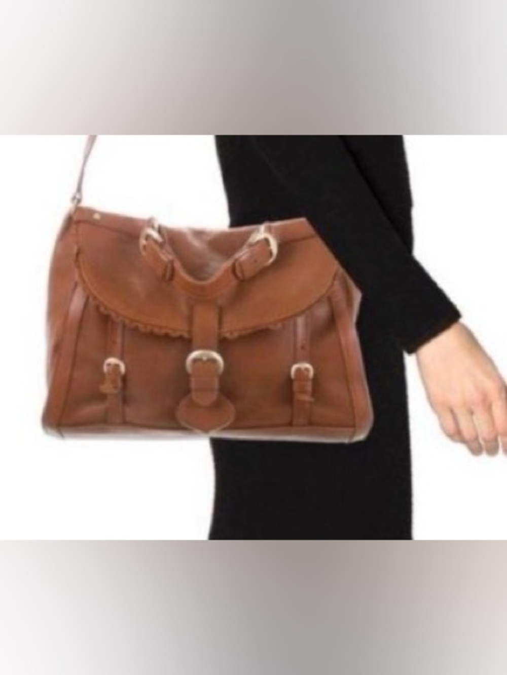 See by Chloé Poya Shoulder‎ Bag Brown Leather Satchel Scalloped Edge